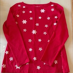 Talbots Red Embroidered Snowflake Top SP Long Sleeve Stretch Holiday Shirt